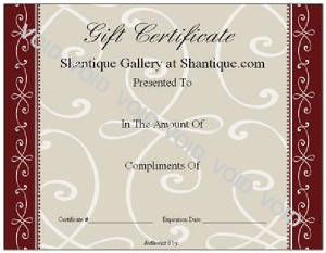 Shantique Gallery Gift Certificate Front