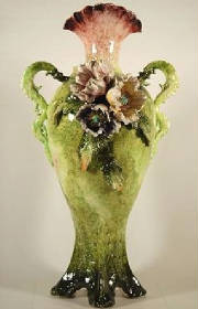 Antique Austrian Majolica Applied Poppy Vase