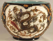 Antique Austrian Majolica Dragon Cache Pot
