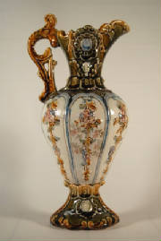 Antique English Victorian Majolica 3 Panel Ewer Vase