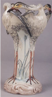 Antique French Majolica Massier Crane Vase