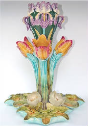 Antique French Majolica Frie Onnaing Iris Centerpiece