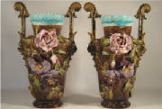Antique French Majolica Garnissage Pair Vases