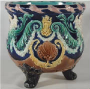Antique French Majolica Cobalt Dragons Cache Pot